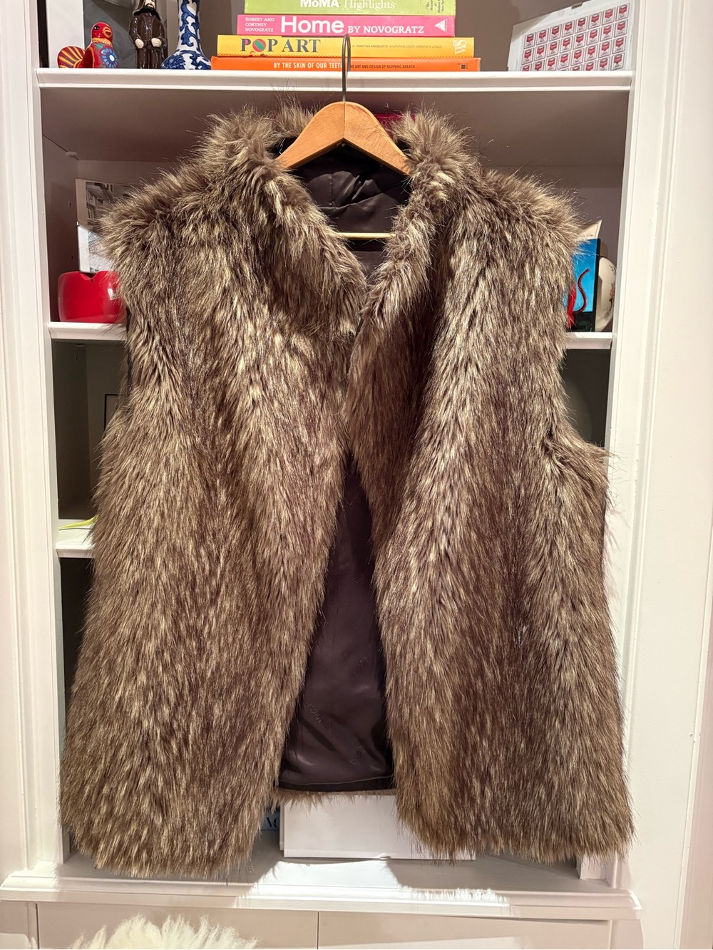 Faux Fur Brown Vest Jacket - Women Hilary Radley Large